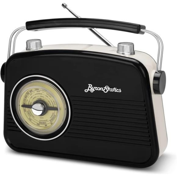 Black AM FM Radio Portable - Small Radio Vintage/Retro with Large Analog Rotary - Picture 1 of 7